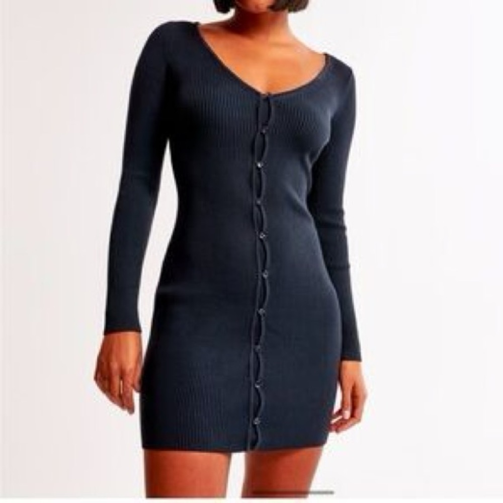 NWT Abercrombie & Fitch Ribbed Button Front Mini Dress – Navy – Petite XS
